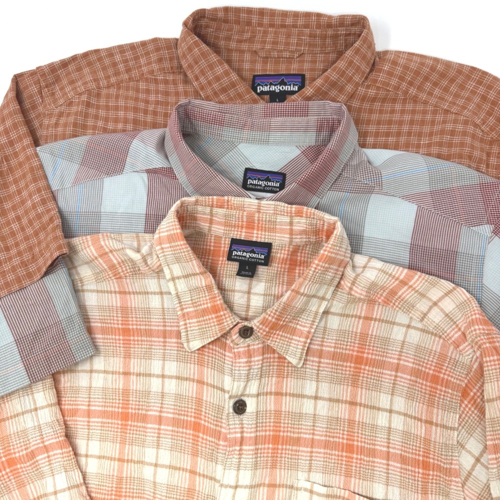 Patagonia Lot of 3 Mens Large Short Sleeve Button Down Plaid Shirt